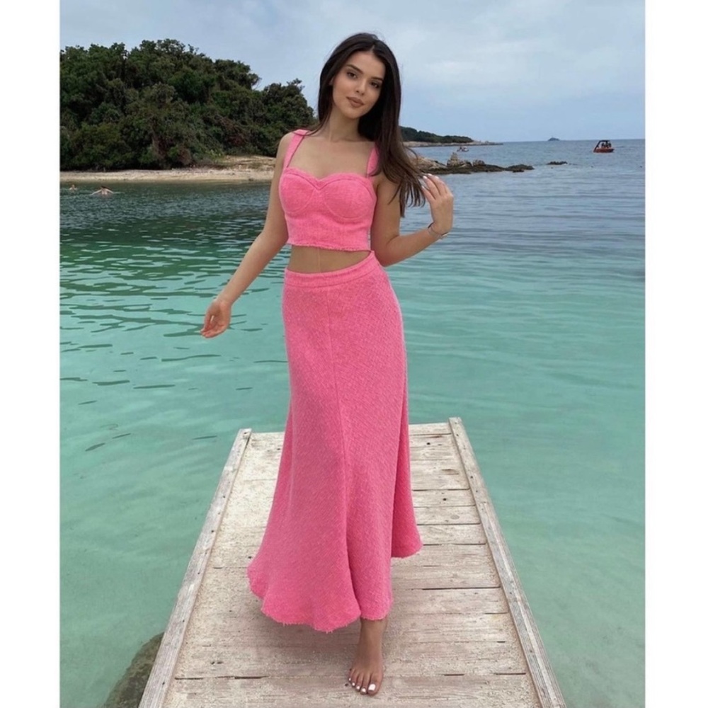 Zara textured pink long skirt